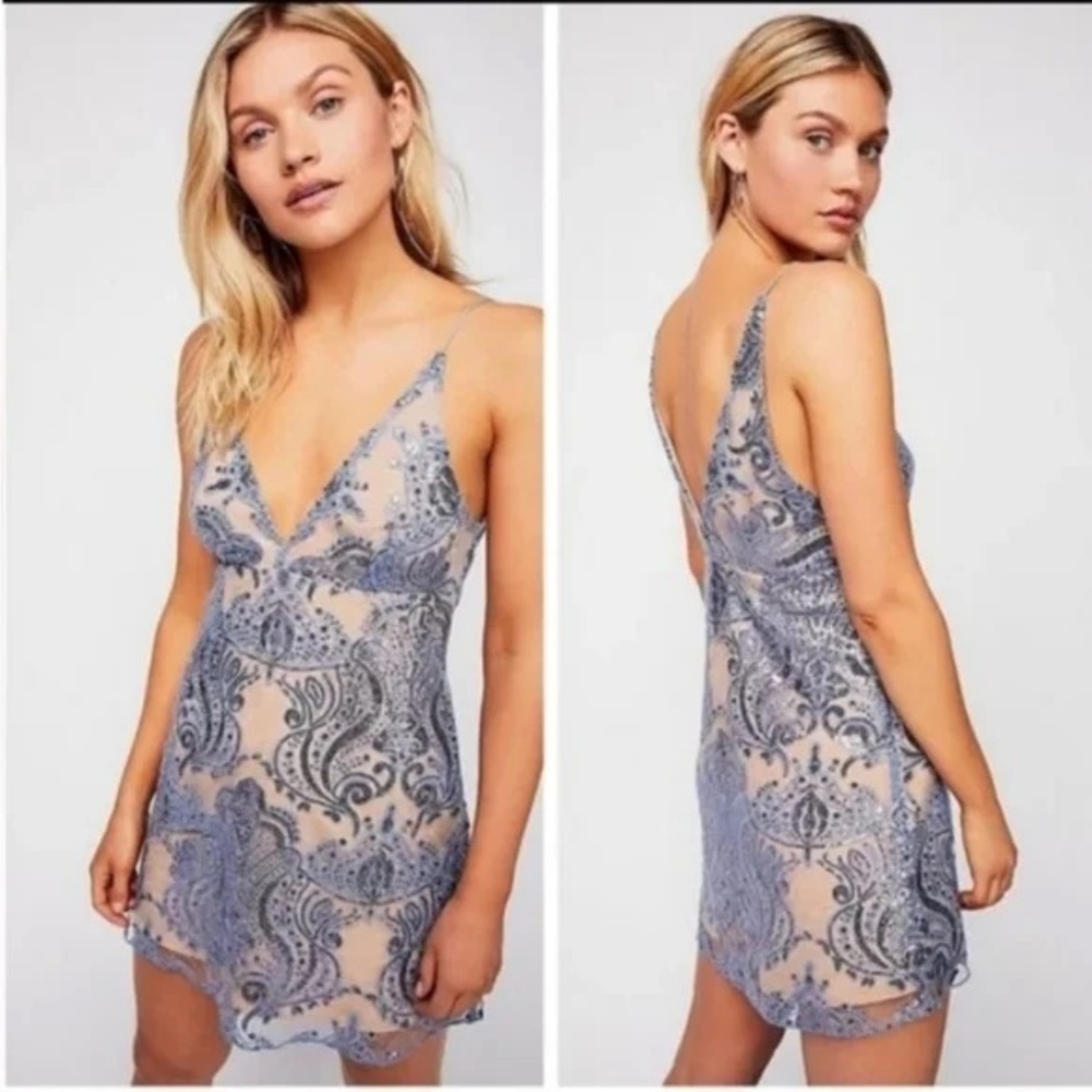 Free People Night Shimmers mini dress in  blue